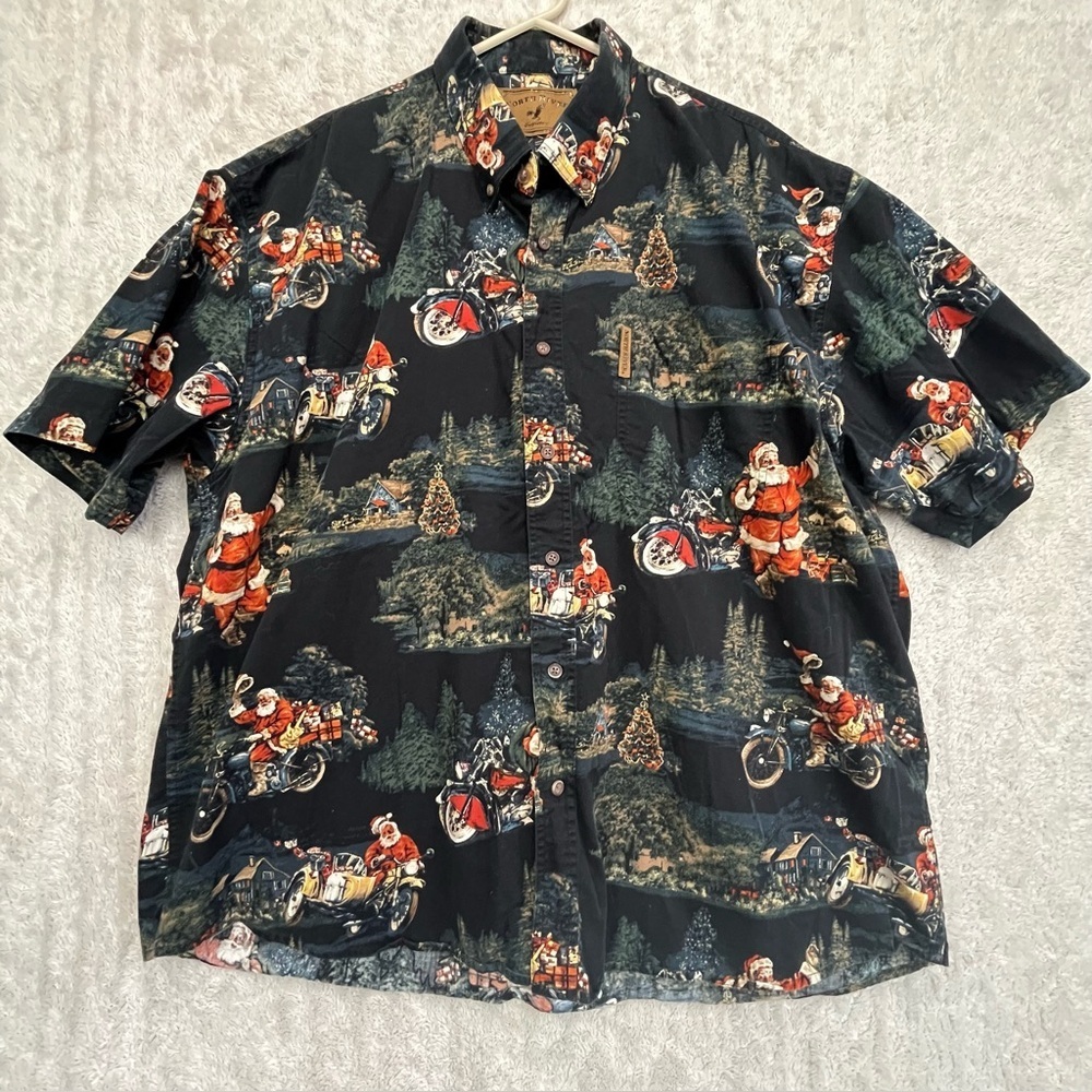 North River Men's Santa Motorcycle Christmas Shirt Button Up Sz XXL 2XL Short